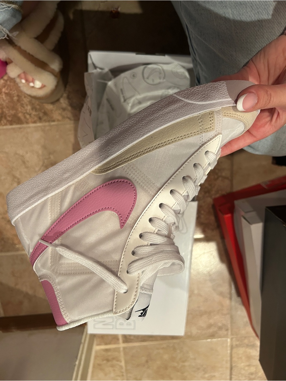 White High-Top Sneakers with Pink Accent